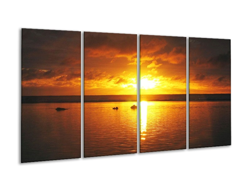 Canvas schilderij Zonsondergang | Geel, Oranje, Bruin | 160x80cm 4Luik