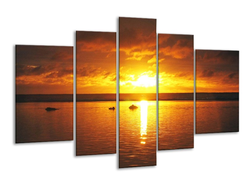Canvas schilderij Zonsondergang | Geel, Oranje, Bruin | 170x100cm 5Luik