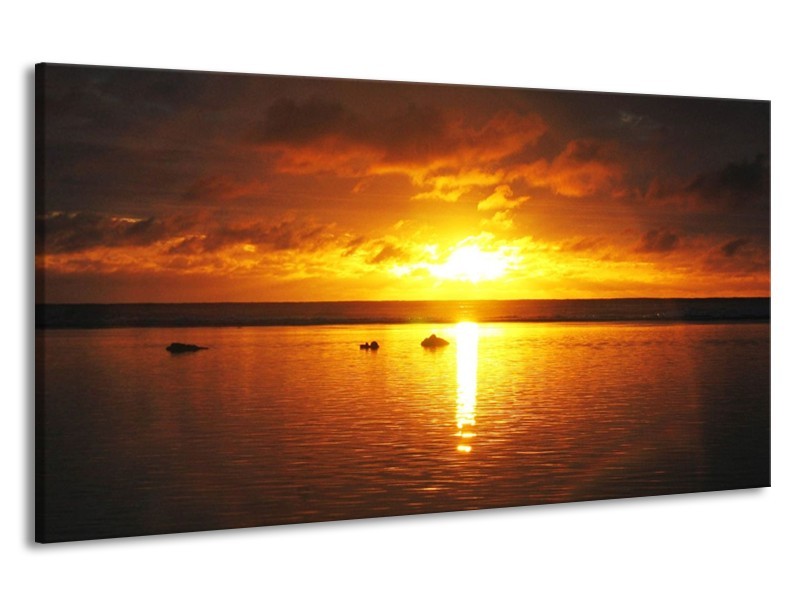 Canvas schilderij Zonsondergang | Geel, Oranje, Bruin | 190x100cm 1Luik