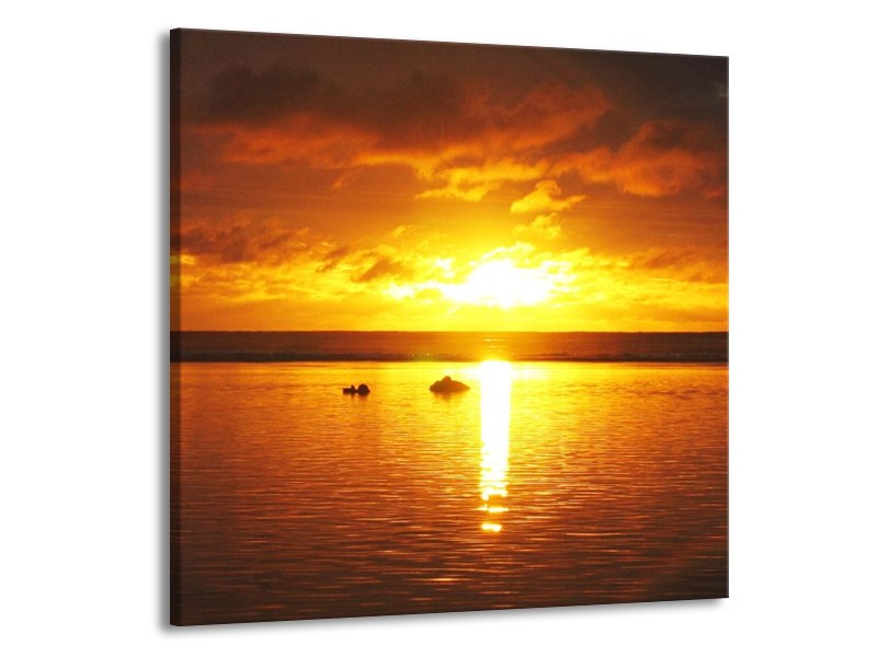Canvas schilderij Zonsondergang | Geel, Oranje, Bruin | 50x50cm 1Luik
