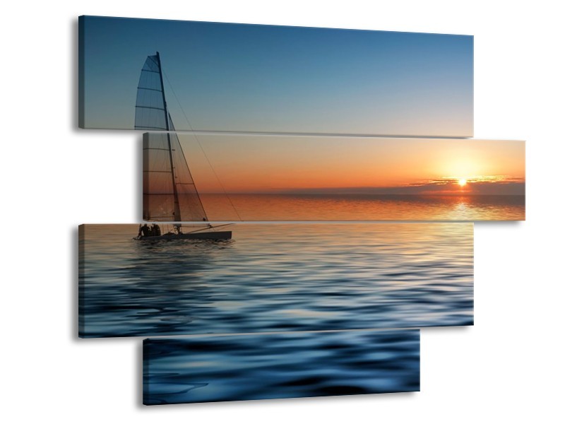 Glas schilderij Zonsondergang | Blauw, Geel, Oranje | 115x85cm 4Luik
