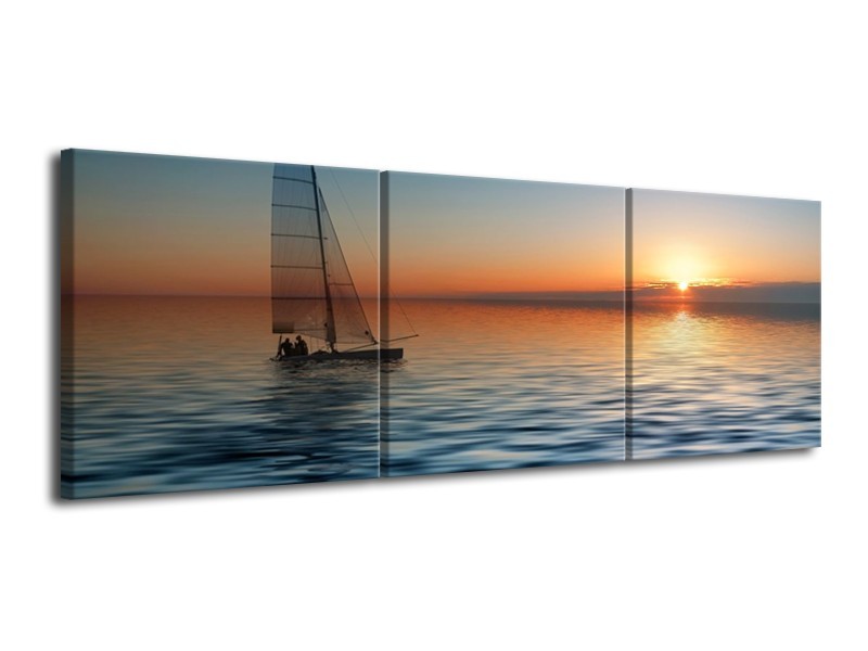 Glas schilderij Zonsondergang | Blauw, Geel, Oranje | 120x40cm 3Luik