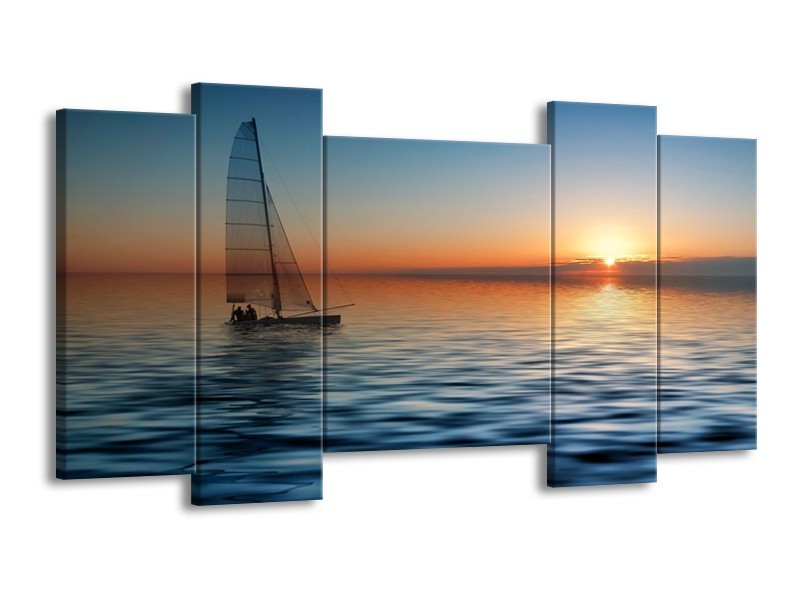 Glas schilderij Zonsondergang | Blauw, Geel, Oranje | 120x65cm 5Luik