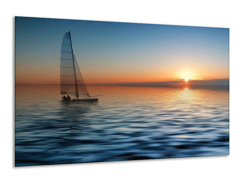 Glas schilderij Zonsondergang | Blauw, Geel, Oranje | 120x70cm 1Luik