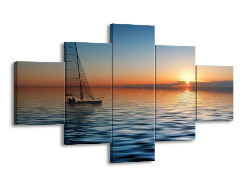 Glas schilderij Zonsondergang | Blauw, Geel, Oranje | 125x70cm 5Luik