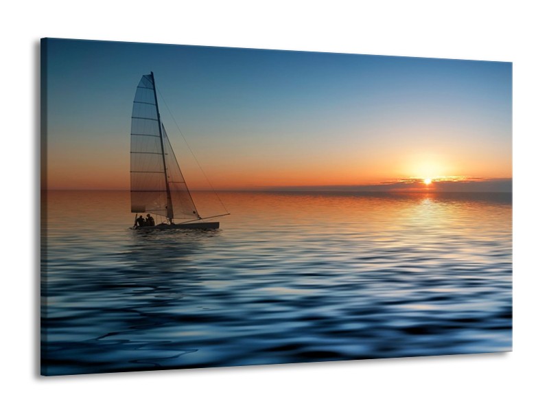 Glas schilderij Zonsondergang | Blauw, Geel, Oranje | 140x90cm 1Luik