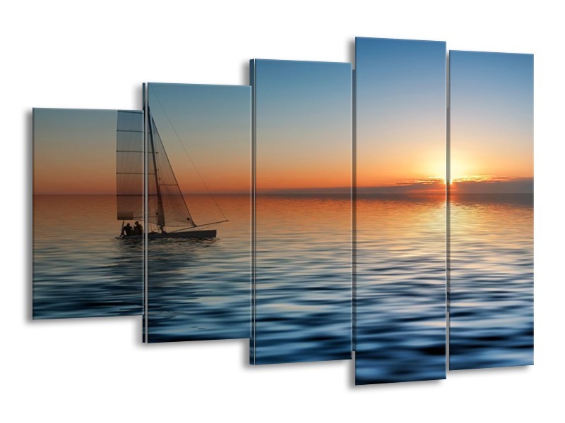 Canvas schilderij Zonsondergang | Blauw, Geel, Oranje | 150x100cm 5Luik
