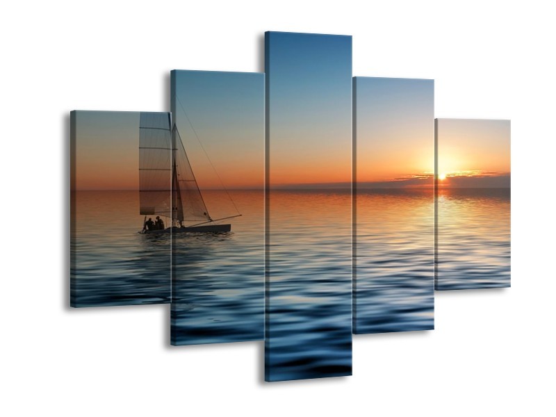 Glas schilderij Zonsondergang | Blauw, Geel, Oranje | 150x105cm 5Luik