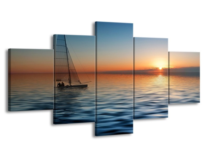 Glas schilderij Zonsondergang | Blauw, Geel, Oranje | 150x80cm 5Luik
