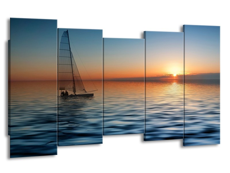 Glas schilderij Zonsondergang | Blauw, Geel, Oranje | 150x80cm 5Luik
