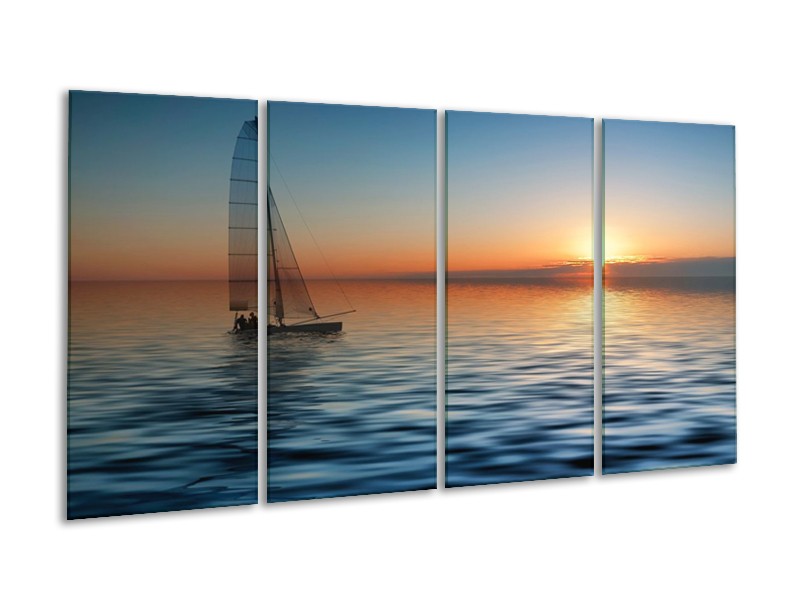 Glas schilderij Zonsondergang | Blauw, Geel, Oranje | 160x80cm 4Luik