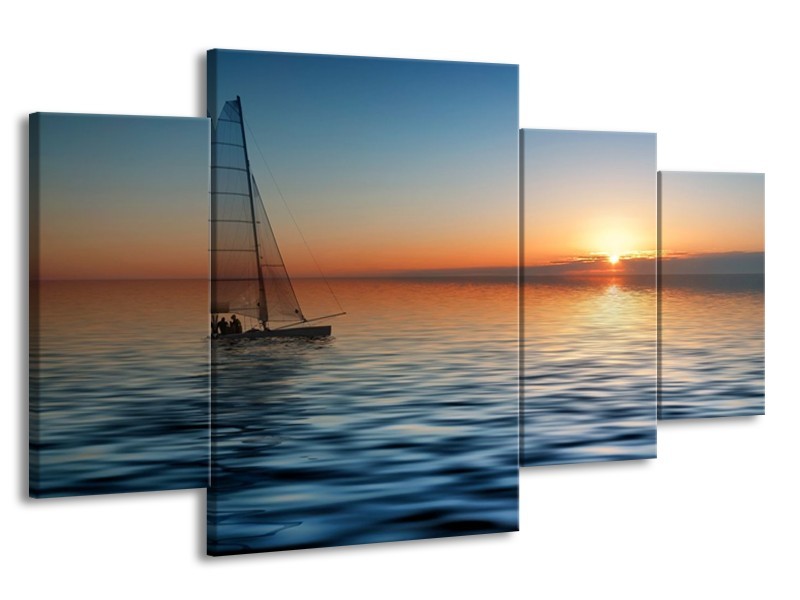 Glas schilderij Zonsondergang | Blauw, Geel, Oranje | 160x90cm 4Luik