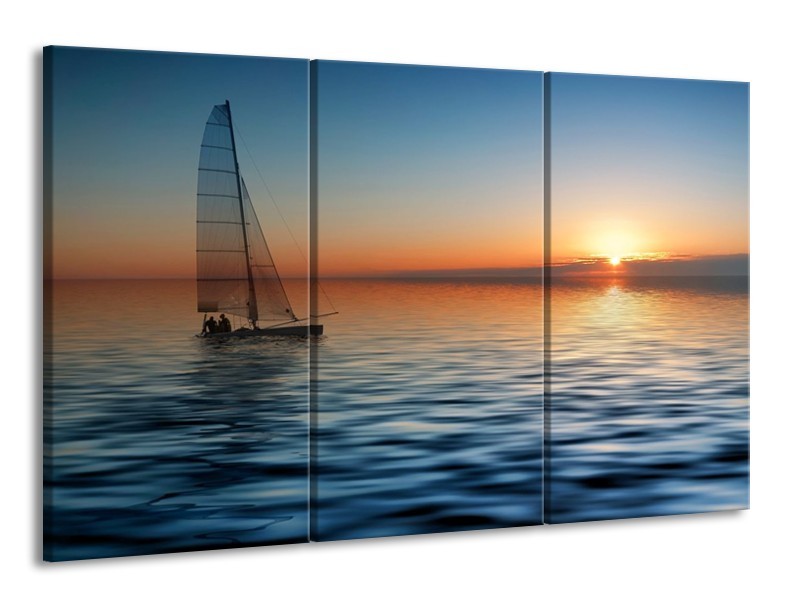 Glas schilderij Zonsondergang | Blauw, Geel, Oranje | 165x100cm 3Luik
