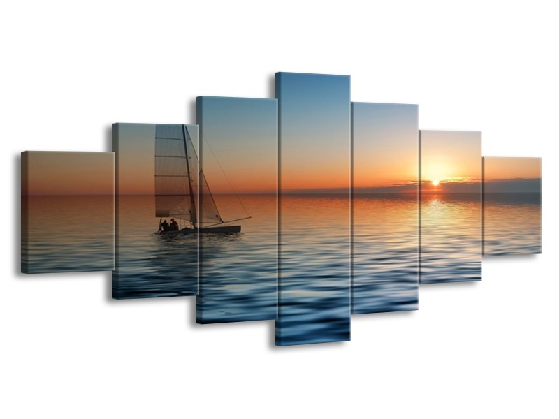 Glas schilderij Zonsondergang | Blauw, Geel, Oranje | 210x100cm 7Luik
