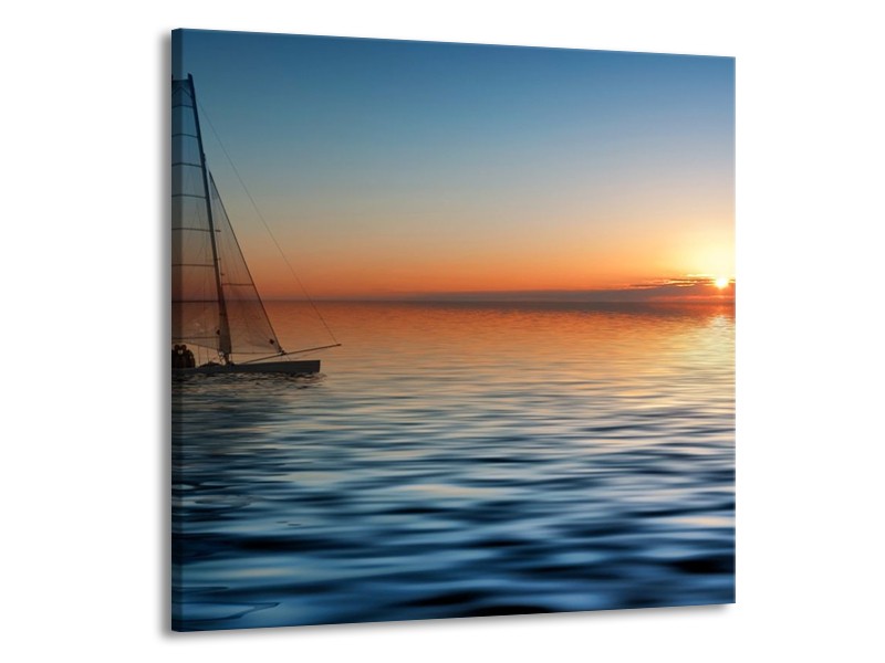 Canvas schilderij Zonsondergang | Blauw, Geel, Oranje | 50x50cm 1Luik