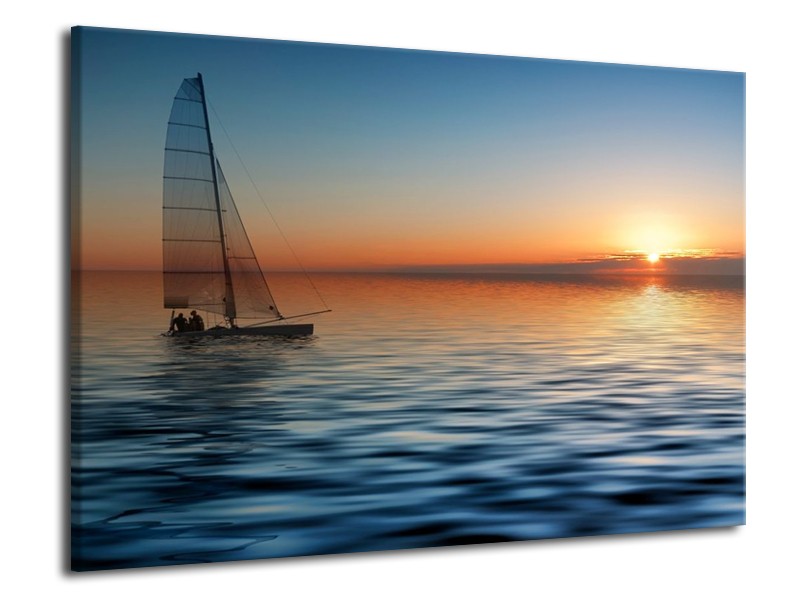 Glas schilderij Zonsondergang | Blauw, Geel, Oranje | 70x50cm 1Luik