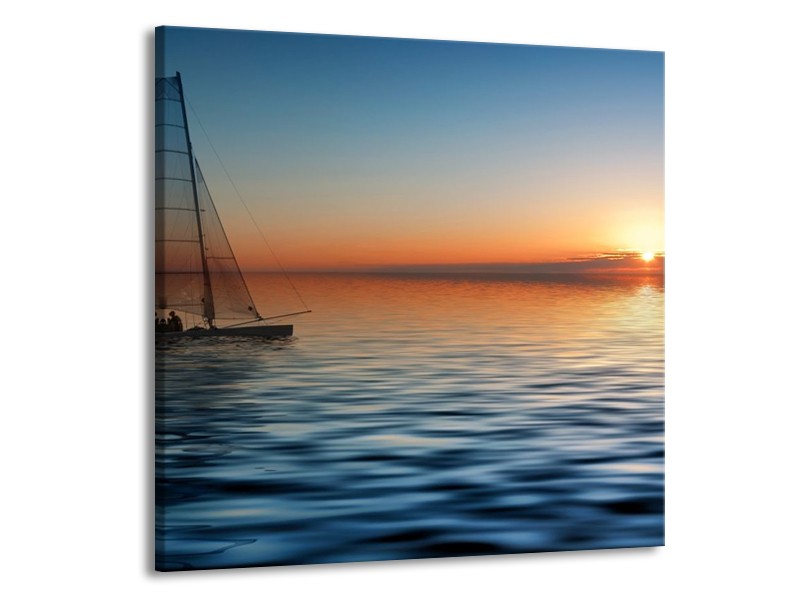 Canvas schilderij Zonsondergang | Blauw, Geel, Oranje | 70x70cm 1Luik