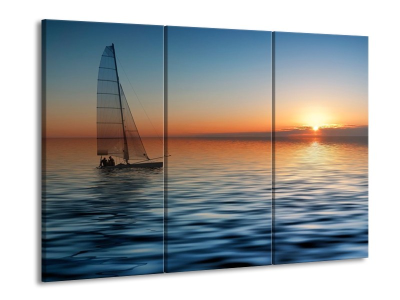 Glas schilderij Zonsondergang | Blauw, Geel, Oranje | 90x60cm 3Luik