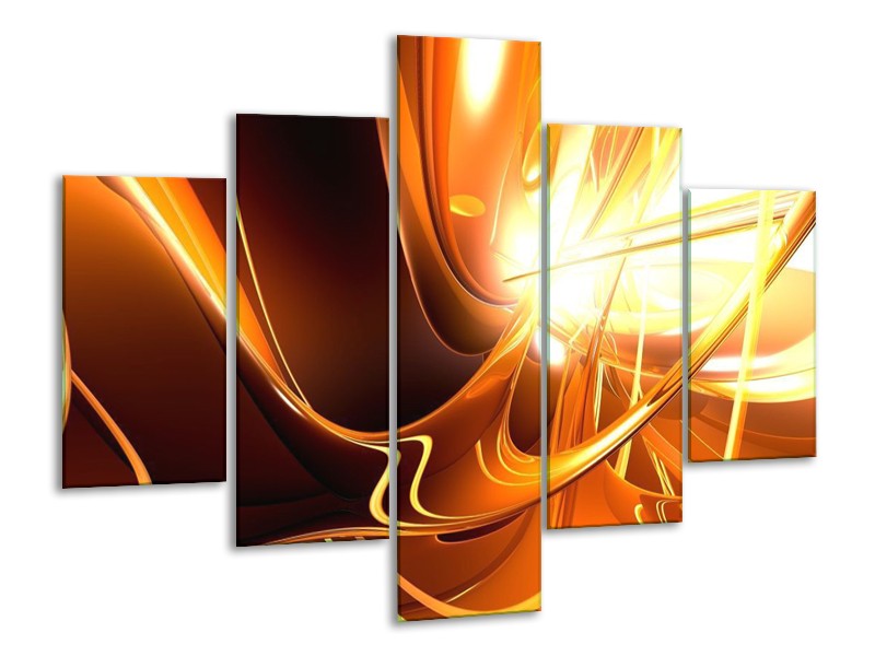 Canvas schilderij Abstract | Wit, Bruin, Oranje | 100x70cm 5Luik