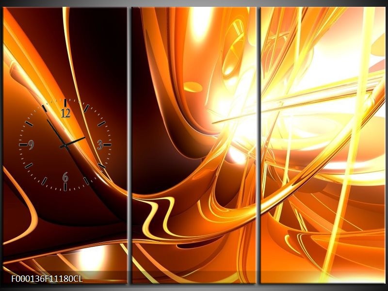 Klok schilderij Abstract | Wit, Bruin, Oranje | 111x80cm 3Luik