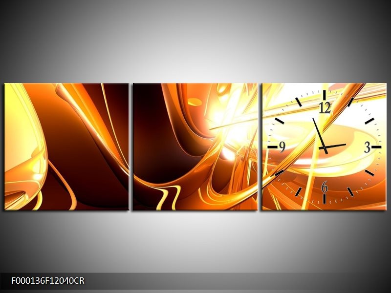 Klok schilderij Abstract | Wit, Bruin, Oranje | 120x40cm 3Luik
