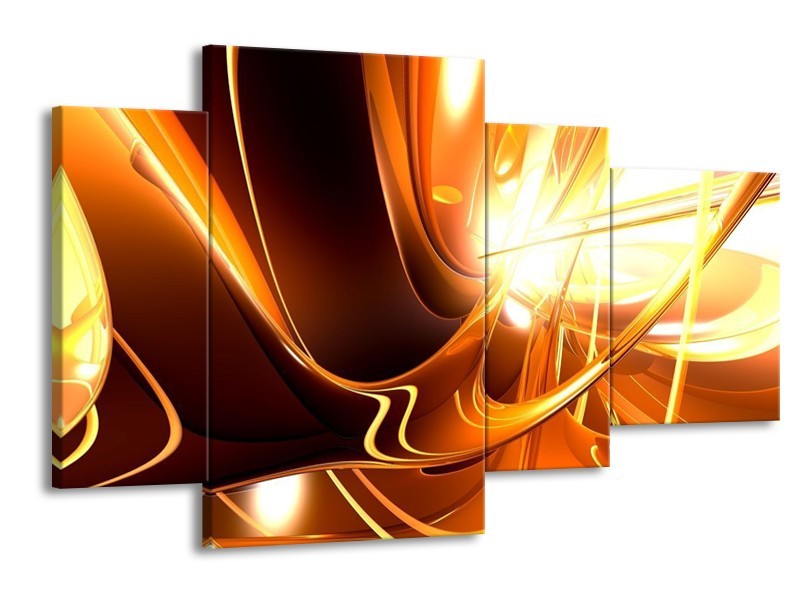 Canvas schilderij Abstract | Wit, Bruin, Oranje | 120x75cm 4Luik