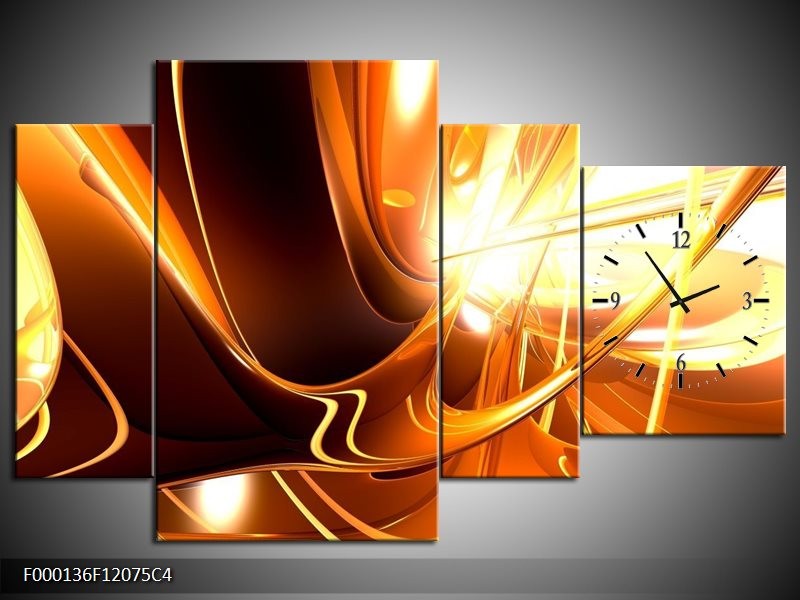 Klok schilderij Abstract | Wit, Bruin, Oranje | 120x75cm 4Luik