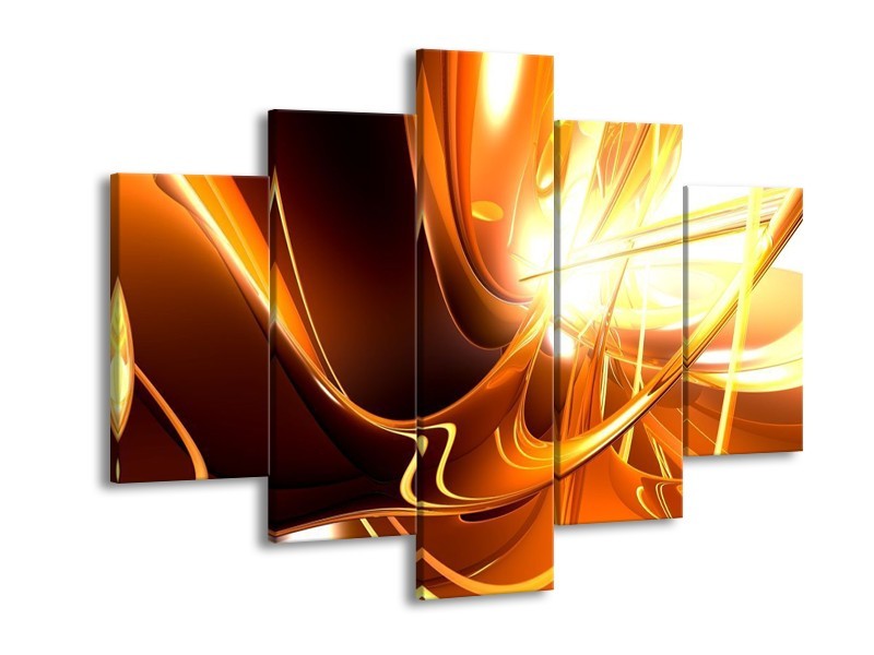 Canvas schilderij Abstract | Wit, Bruin, Oranje | 150x105cm 5Luik