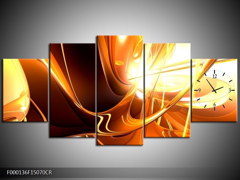 Klok schilderij Abstract | Wit, Bruin, Oranje | 150x70cm 5Luik