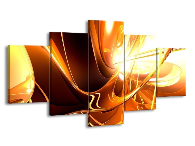 Canvas schilderij Abstract | Wit, Bruin, Oranje | 150x80cm 5Luik