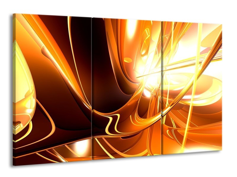 Canvas schilderij Abstract | Wit, Bruin, Oranje | 165x100cm 3Luik