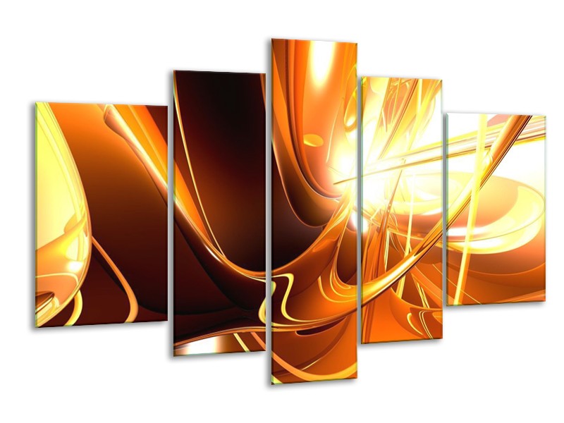 Canvas schilderij Abstract | Wit, Bruin, Oranje | 170x100cm 5Luik