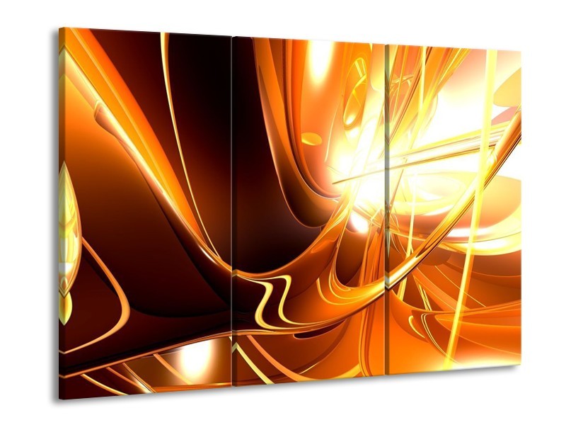 Canvas schilderij Abstract | Wit, Bruin, Oranje | 90x60cm 3Luik