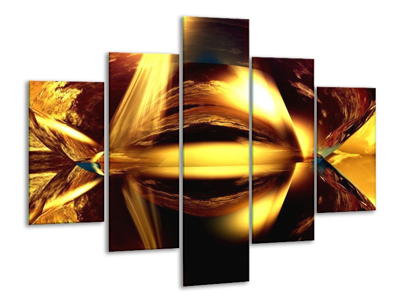 Glas schilderij Abstract | Bruin, Geel, Zwart | 100x70cm 5Luik