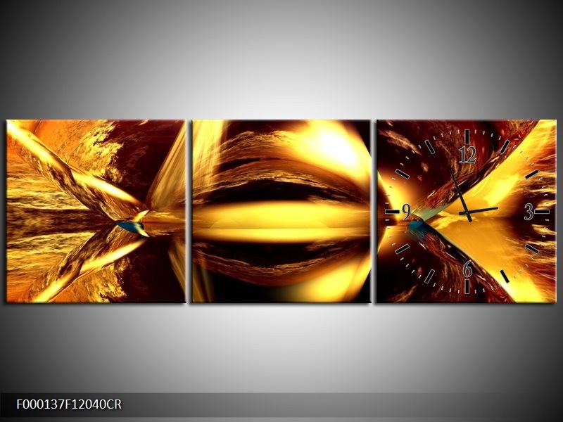 Klok schilderij Abstract | Bruin, Geel, Zwart | 120x40cm 3Luik