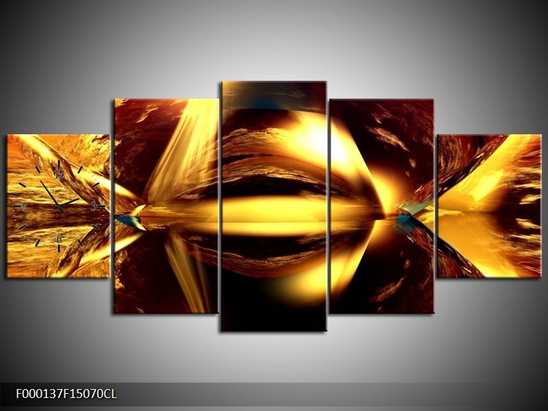 Klok schilderij Abstract | Bruin, Geel, Zwart | 150x70cm 5Luik