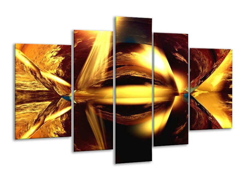 Glas schilderij Abstract | Bruin, Geel, Zwart | 170x100cm 5Luik