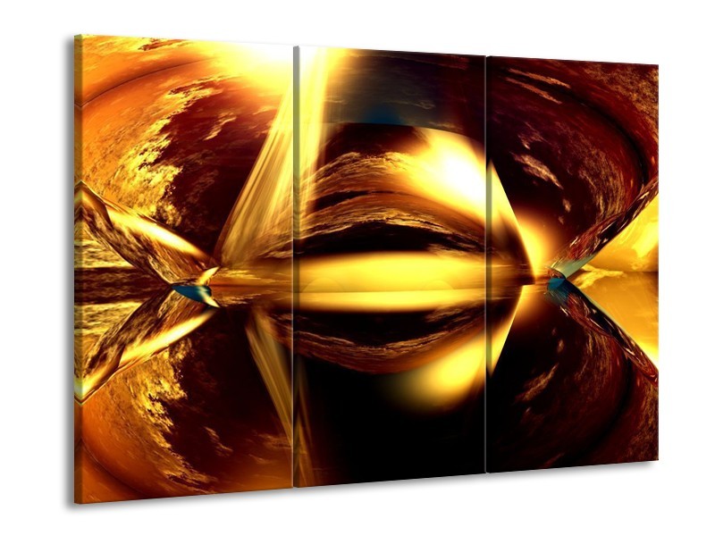 Canvas schilderij Abstract | Bruin, Geel, Zwart | 90x60cm 3Luik