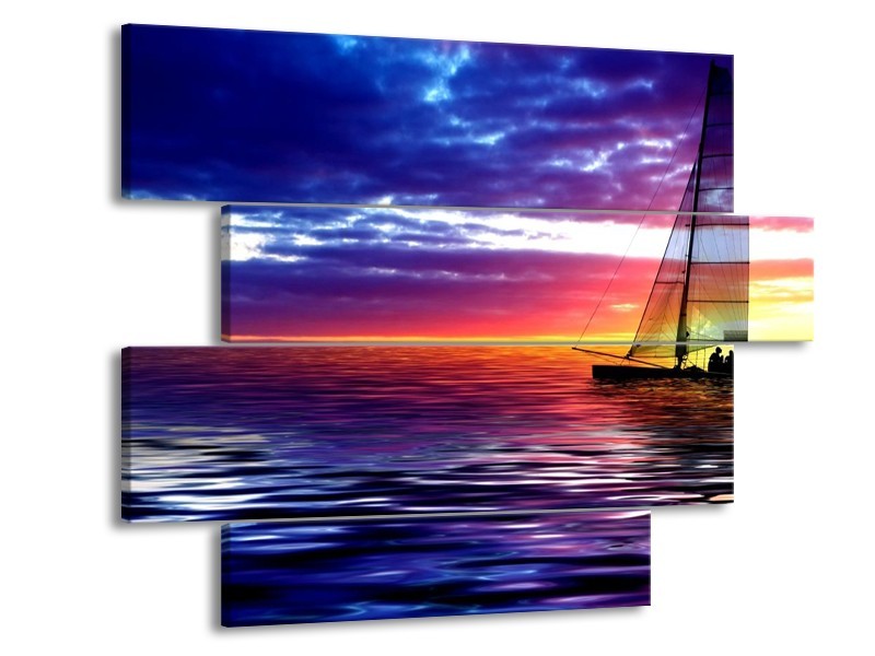 Glas schilderij Boot | Paars, Geel, Wit | 115x85cm 4Luik