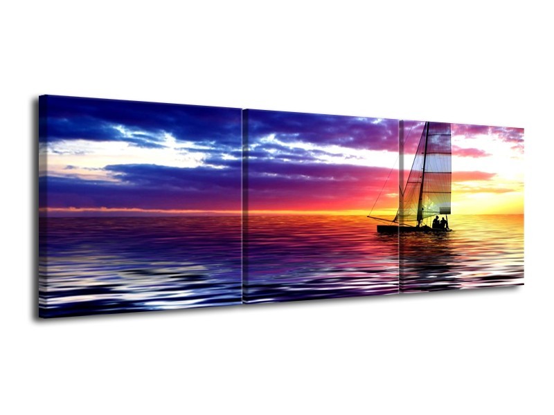 Glas schilderij Boot | Paars, Geel, Wit | 120x40cm 3Luik