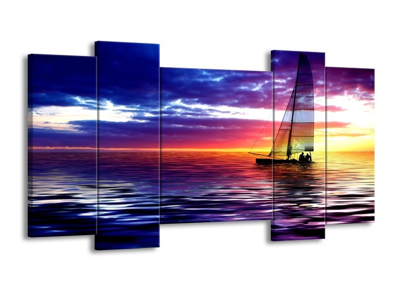 Glas schilderij Boot | Paars, Geel, Wit | 120x65cm 5Luik