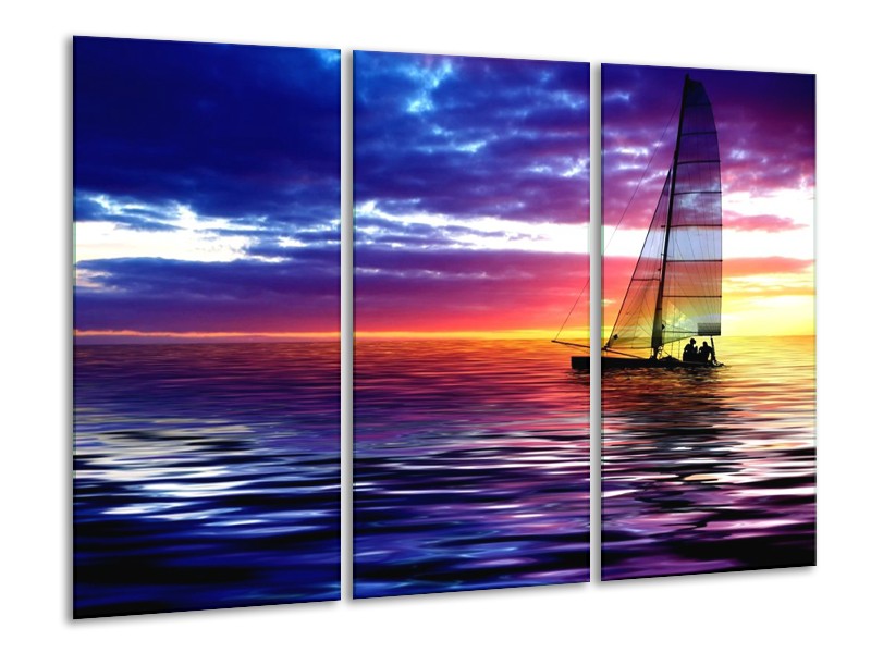 Glas schilderij Boot | Paars, Geel, Wit | 120x80cm 3Luik
