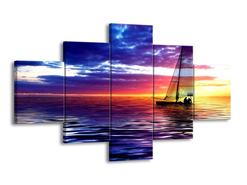 Glas schilderij Boot | Paars, Geel, Wit | 125x70cm 5Luik