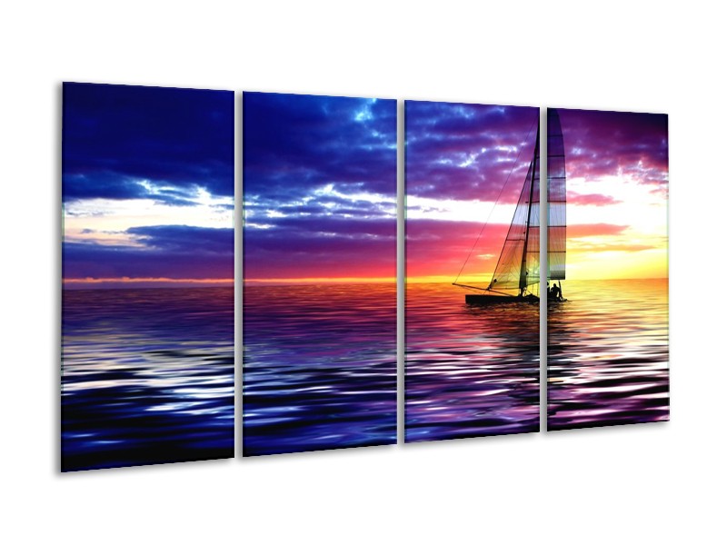 Glas schilderij Boot | Paars, Geel, Wit | 160x80cm 4Luik