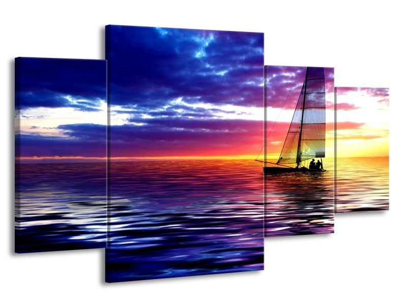 Glas schilderij Boot | Paars, Geel, Wit | 160x90cm 4Luik