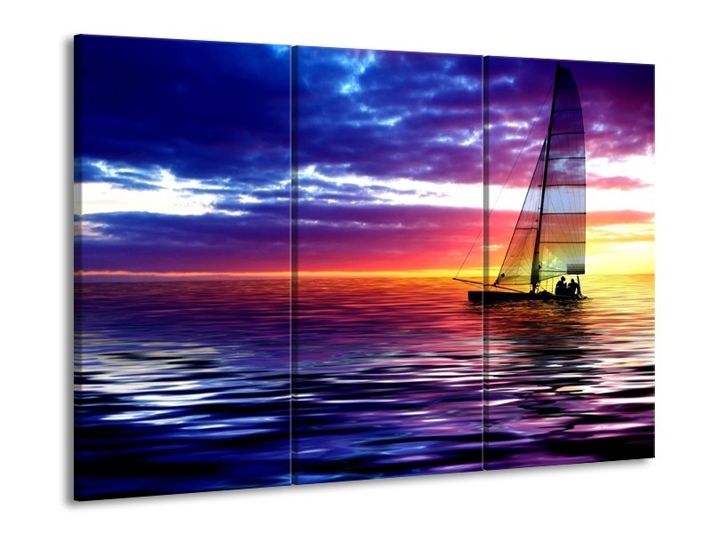 Glas schilderij Boot | Paars, Geel, Wit | 90x60cm 3Luik