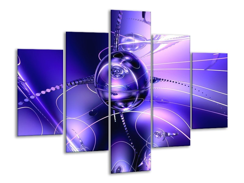 Glas schilderij Abstract | Blauw, Paars, Wit | 100x70cm 5Luik