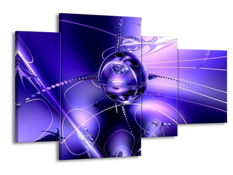 Canvas schilderij Abstract | Blauw, Paars, Wit | 120x75cm 4Luik