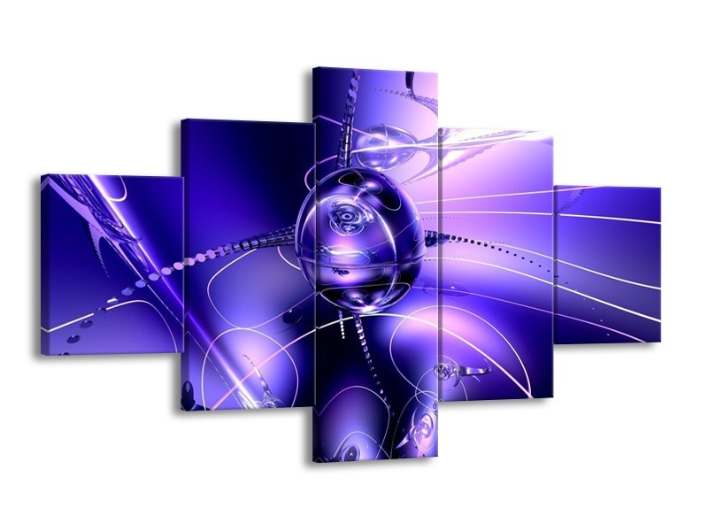 Glas schilderij Abstract | Blauw, Paars, Wit | 125x70cm 5Luik