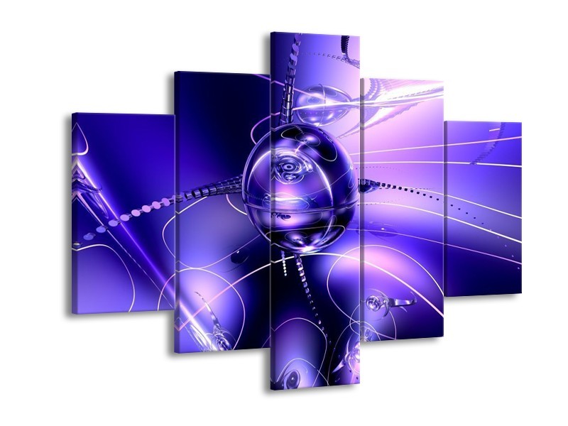 Glas schilderij Abstract | Blauw, Paars, Wit | 150x105cm 5Luik
